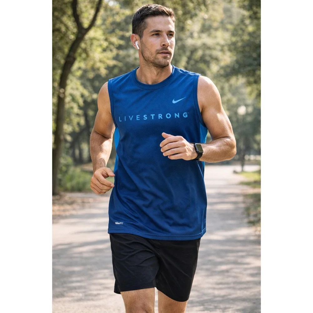 Nike Livestrong Sleeveless‎ Athletic Tank Top Mens Small Blue NikeFit Dri-Fit